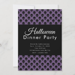 Lila & schwarze Totenkopf-Halloween-Dinnerparty Einladung