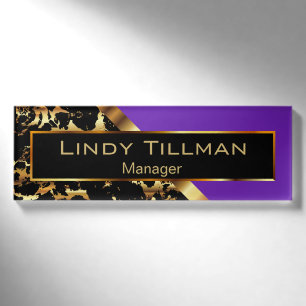 Lila, schwarze und goldene Marmor 2 Namenschild