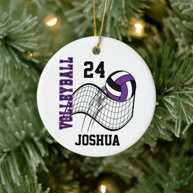 Lila, schwarze und weiße Volleyball Keramik Ornament (Baum)
