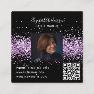 Lila schwarze violette Profile Foto qr Quadratische Visitenkarte