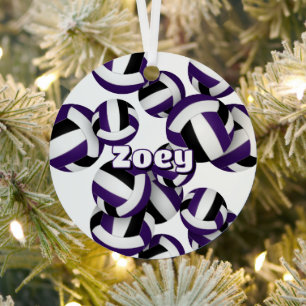 lila schwarze Volleyballs mit Athleten Namensgewäh Ornament Aus Metall
