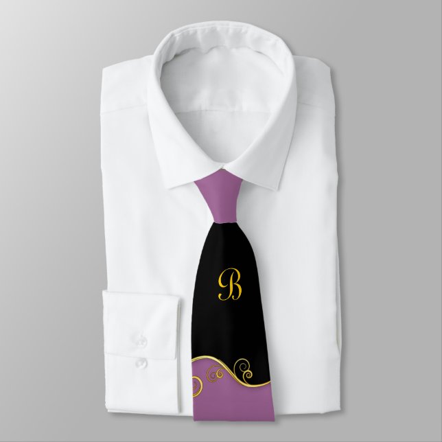 Lila-schwarze Wirbel mit (oder ohne) Monogramm Krawatte (Gebunden)