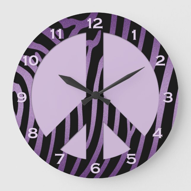 Lila schwarze Zebra-Wandklemme Große Wanduhr (Vorderseite)