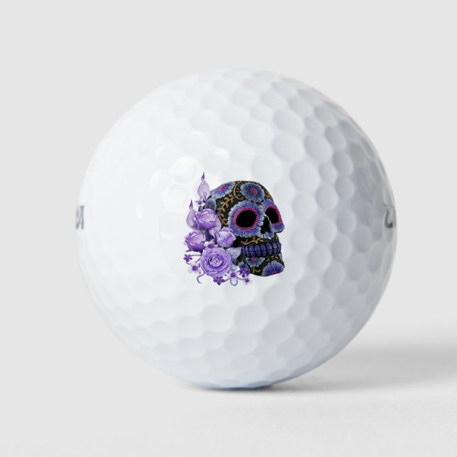 Lila schwarzer Blütenschädel Golfball (Vorderseite)
