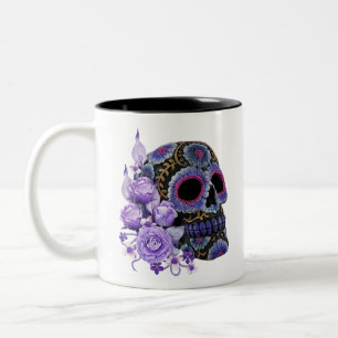 Lila schwarzer Blütenschädel Zweifarbige Tasse