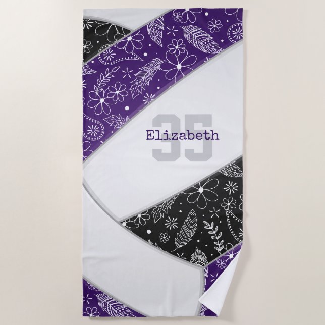 lila schwarzer Boho blühende Paisleyball-Girls Strandtuch (Vorderseite)