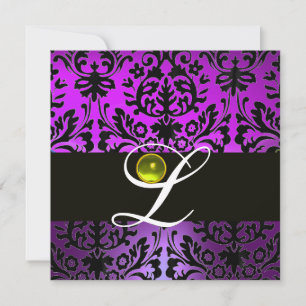 LILA SCHWARZER DAMASK-MONOGRAMM GELB TOPAZ EINLADUNG