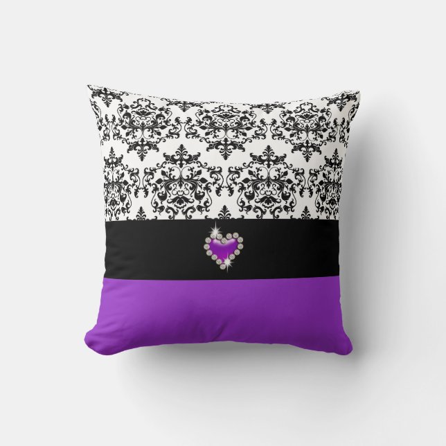 Lila schwarzer Damast elegant Kissen (Vorderseite)