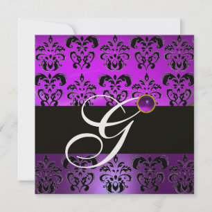 LILA SCHWARZER DAMAST MONOGRAMM AMETHYST WEISS EIS EINLADUNG