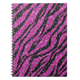 Lila schwarzer Glitzerzebra-Druck-gewundenes Notizblock