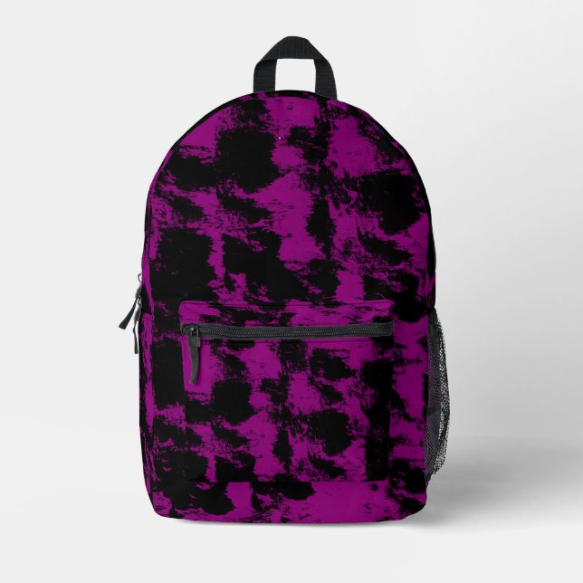 Lila Schwarzer Grunge Bedruckter Rucksack (Vorderseite)