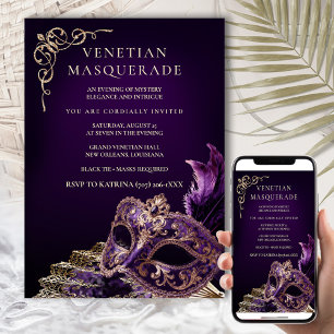 Lila Schwarzer Maskenball Elegant Venezianisch Einladung