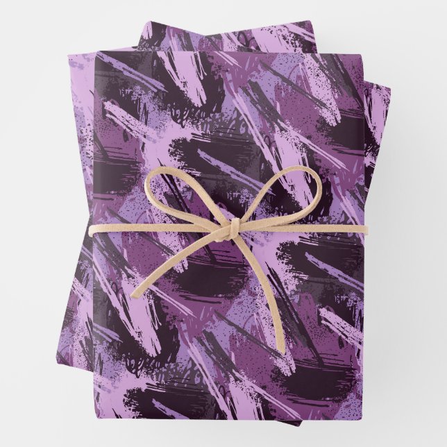 Lila Schwarzer Pinsel Geschenkpapier Set (Beispiel)