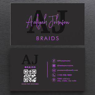 Lila schwarzer QR-Code-Braids-Haarstil Visitenkarte
