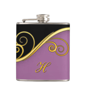 Lila-schwarzer Swirl mit dem Initial Flachmann