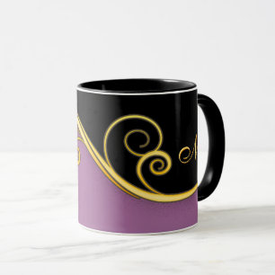 Lila-schwarzer Swirl mit/ohne Monogramm Tasse