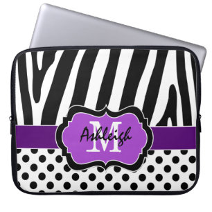 Lila schwarzer Zebra Stripes Laptopschutzhülle