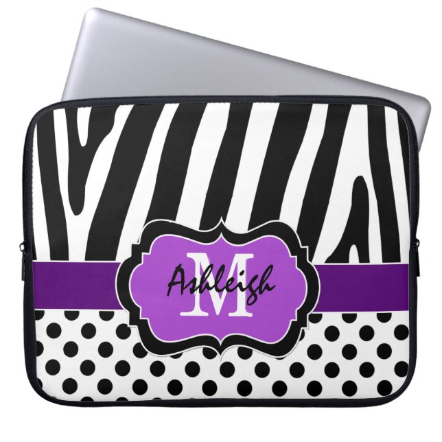 Lila schwarzer Zebra Stripes Laptopschutzhülle (Vorderseite)