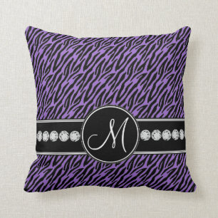 Lila schwarzer Zebra Stripes Monogrammthrow-Kissen Kissen
