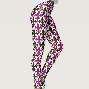 Lila-schwarzes Barock-Fleur-de-lis-Musterdesign Leggings