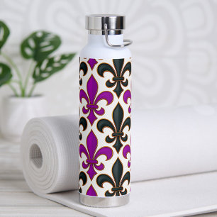 Lila-schwarzes Barock-Fleur-de-lis-Musterdesign  Trinkflasche