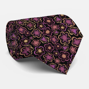 Lila Schwarzes Blume Muster Krawatte