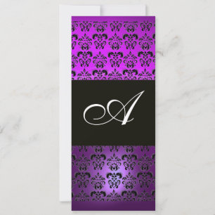 LILA SCHWARZES DAMAST-MONOGRAMM, weiß Einladung