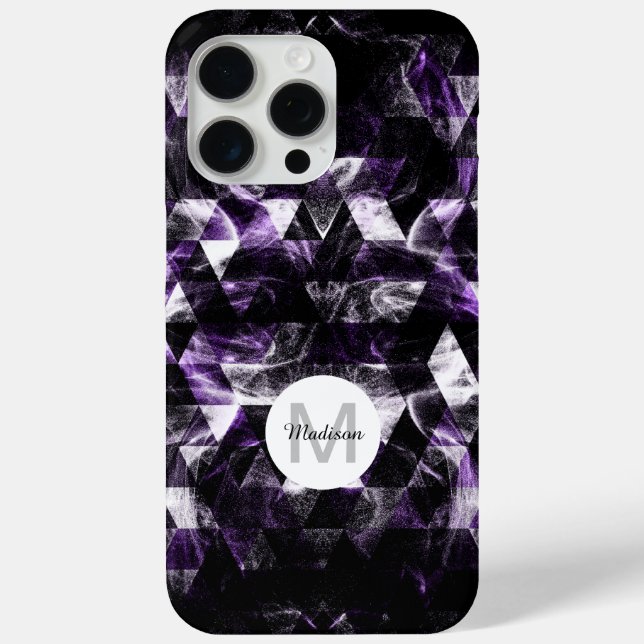 Lila Schwarzes geometrisches, Abstraktes Monogramm Case-Mate iPhone Hülle (Rückseite)