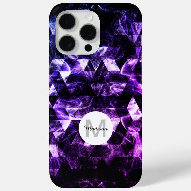Lila Schwarzes geometrisches, Abstraktes Monogramm Case-Mate iPhone Hülle (Rückseite)