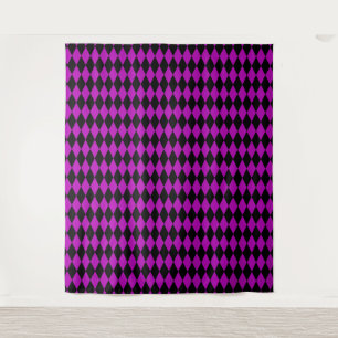 Lila Schwarzes Harlekin-Diamanten-Damast-Design  Wandteppich