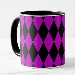 Lila Schwarzes Harlekin-Diamanten-Schachbrett-Desi Tasse