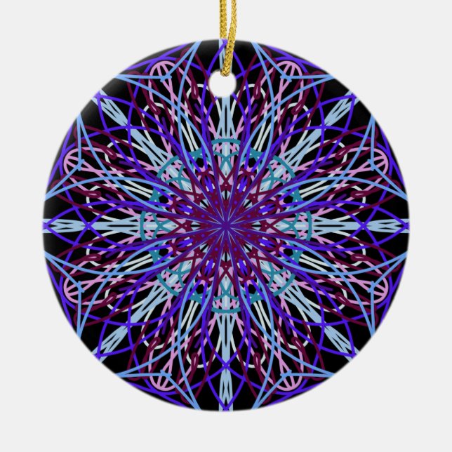 Lila Schwarzes Kaleidoskop Mandala Art Keramik Ornament (Vorne)