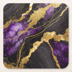 Lila schwarzes Marmormuster mit Gold Rechteckiger Pappuntersetzer