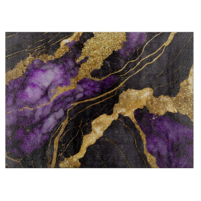 Lila schwarzes Marmormuster mit Gold Schneidebrett (Vorderseite)
