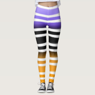 Lila Schwarzes Orange Paint Brush Halloween Leggings