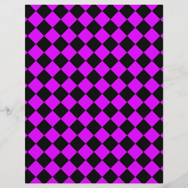 Lila Schwarzes Schachbrett Diamantmuster Briefbogen (Vorderseite)
