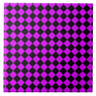 Lila Schwarzes Schachbrett Diamantmuster Fliese