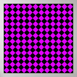 Lila Schwarzes Schachbrett Diamantmuster Poster
