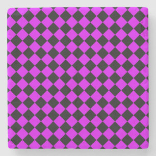 Lila Schwarzes Schachbrett Diamantmuster Steinuntersetzer