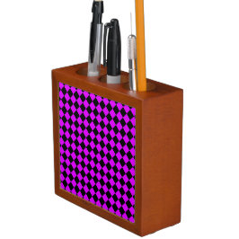 Lila Schwarzes Schachbrett Diamantmuster Stifthalter