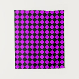 Lila Schwarzes Schachbrett Diamantmuster Wandteppich