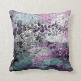 Lila Schwarzes u. Aqua BlumenMonoprint Kissen