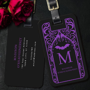 Lila Schwarzes Vampire Monogramm der gotischen Kat Gepäckanhänger