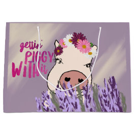 Lila Schwein-und Lavendel-Feld-Geschenk-Tasche Große Geschenktüte