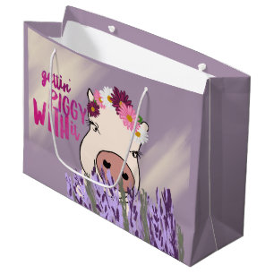 Lila Schwein-und Lavendel-Feld-Geschenk-Tasche Große Geschenktüte