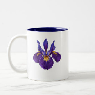 Lila Schwertlilie-Blumen-Aquarell-Botanik-Blumenku Zweifarbige Tasse