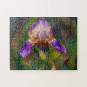 Lila Schwertlilie-Blumenkunst Blumen-Garten-Puzzle
