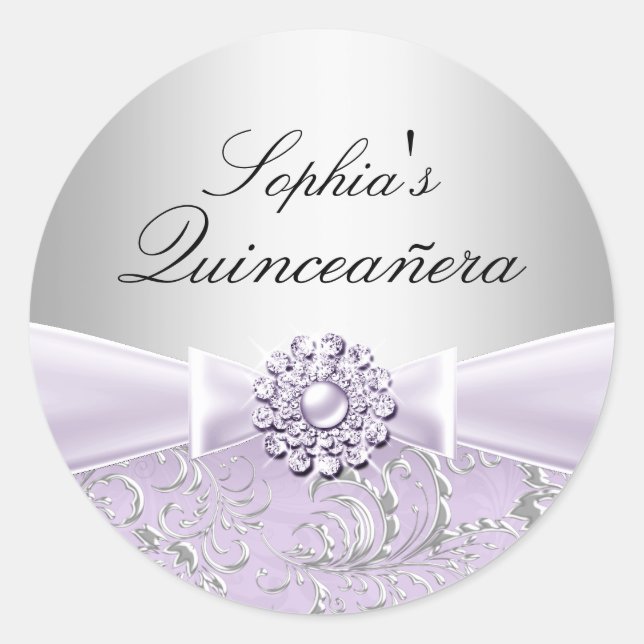Lila Schwirl- und Jewel Bow Quinceanera Sticker (Vorderseite)