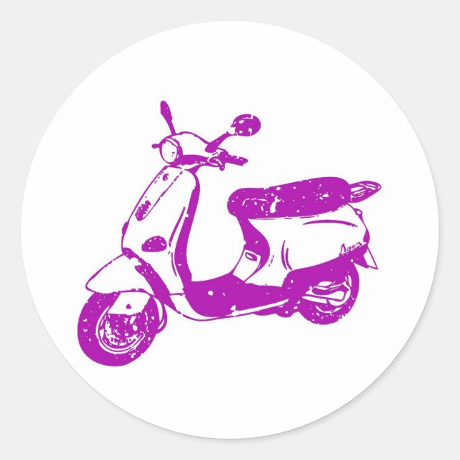 Lila Scooter Runder Aufkleber (Vorderseite)