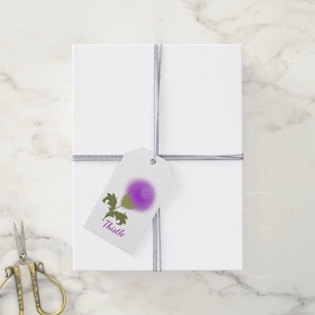 Lila Scottish Thistle Personalisiert Geschenkanhänger (Mit Garn)